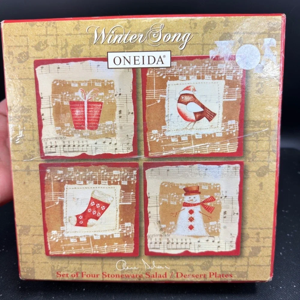 Oneida Winter Song Stoneware Dishes Plates Set 4 Anne Dolan Christmas‎ 8in NEW